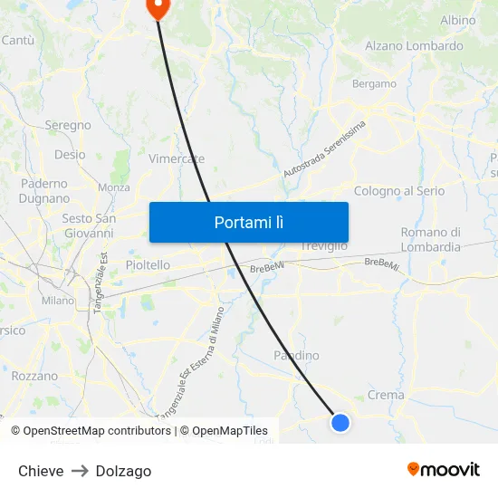 Chieve to Dolzago map