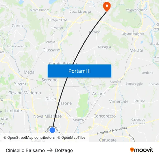 Cinisello Balsamo to Dolzago map