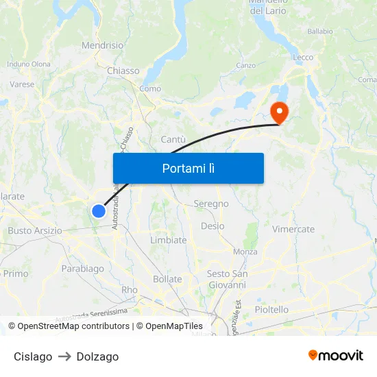 Cislago to Dolzago map