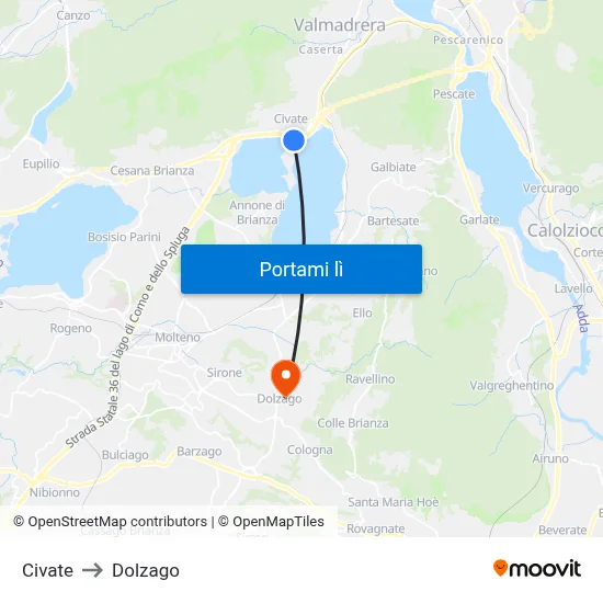 Civate to Dolzago map