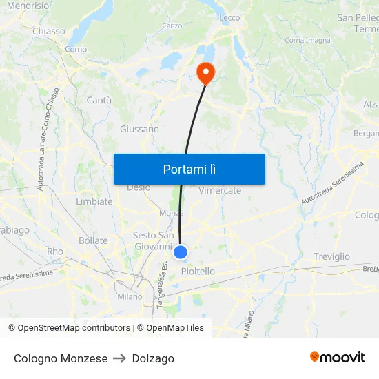 Cologno Monzese to Dolzago map
