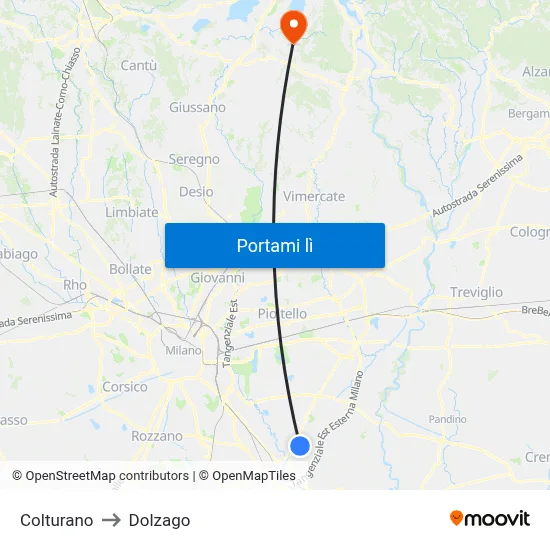 Colturano to Dolzago map