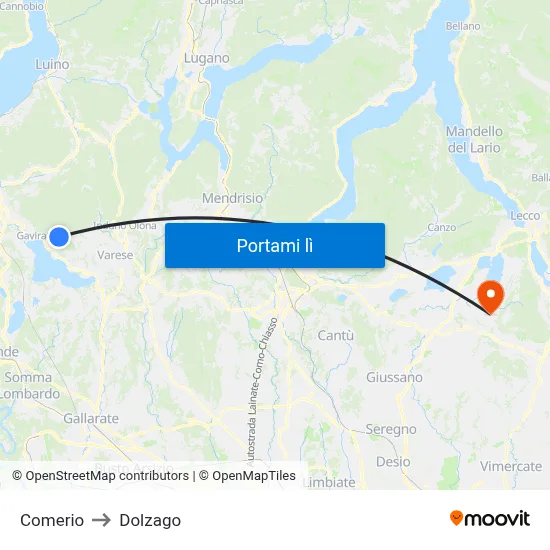 Comerio to Dolzago map