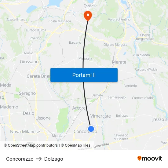 Concorezzo to Dolzago map