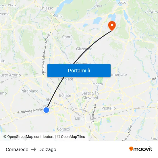 Cornaredo to Dolzago map