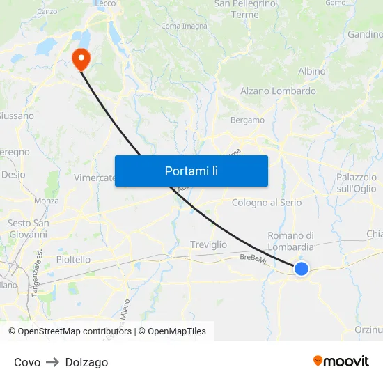 Covo to Dolzago map