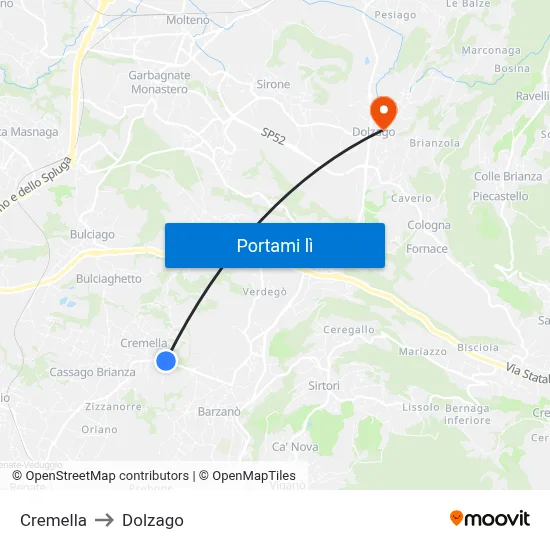 Cremella to Dolzago map