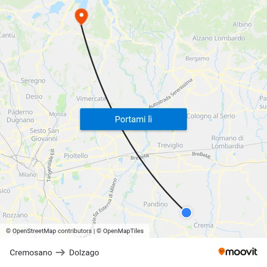 Cremosano to Dolzago map