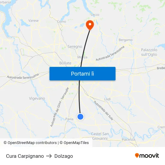Cura Carpignano to Dolzago map