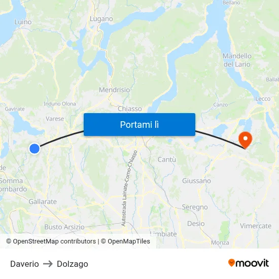 Daverio to Dolzago map
