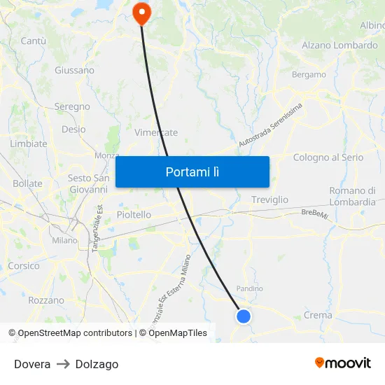 Dovera to Dolzago map