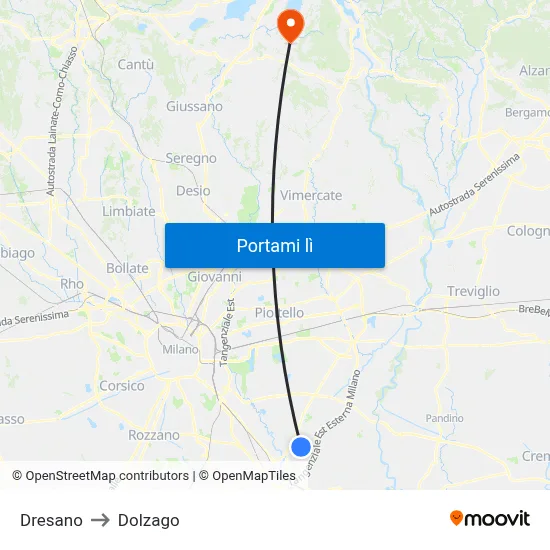 Dresano to Dolzago map