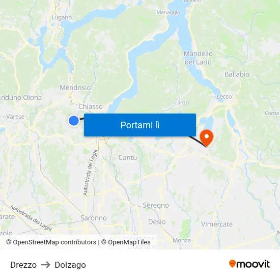 Drezzo to Dolzago map
