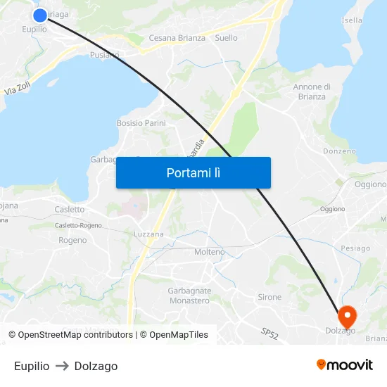 Eupilio to Dolzago map