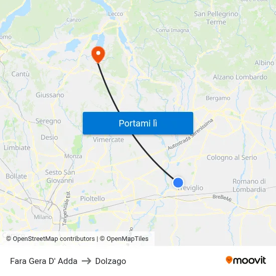 Fara Gera D' Adda to Dolzago map