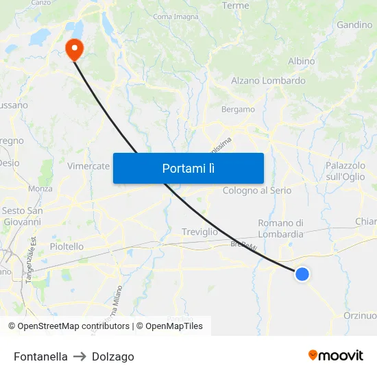 Fontanella to Dolzago map