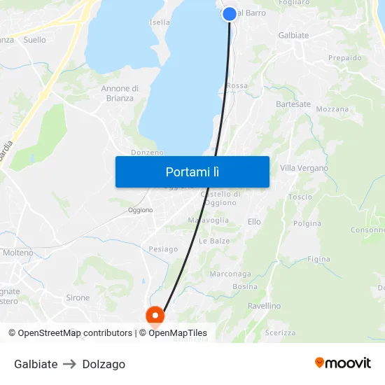 Galbiate to Dolzago map