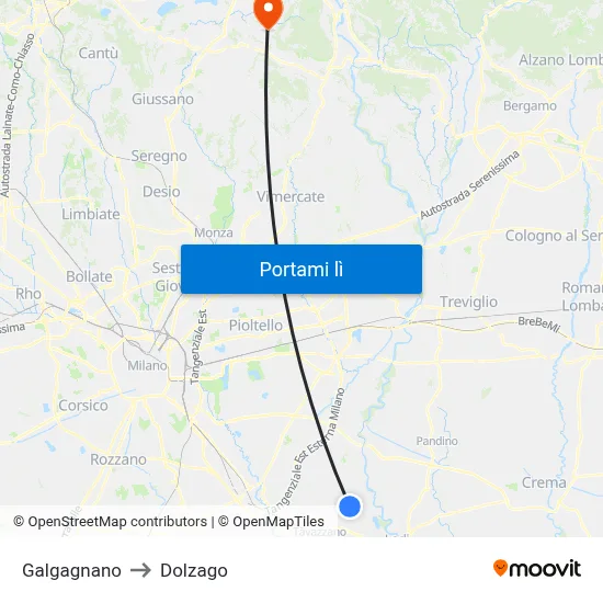 Galgagnano to Dolzago map