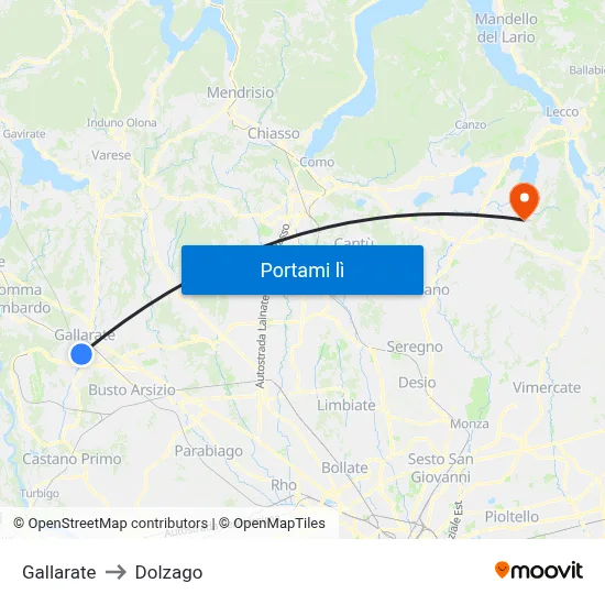 Gallarate to Dolzago map