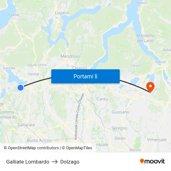 Galliate Lombardo to Dolzago map