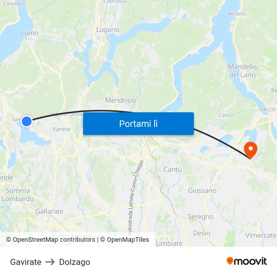 Gavirate to Dolzago map