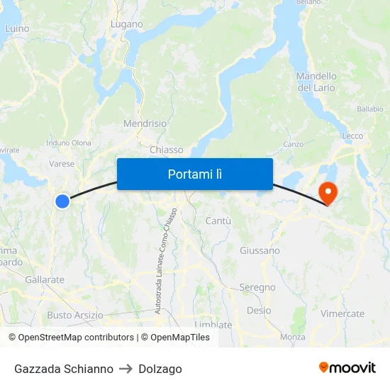 Gazzada Schianno to Dolzago map