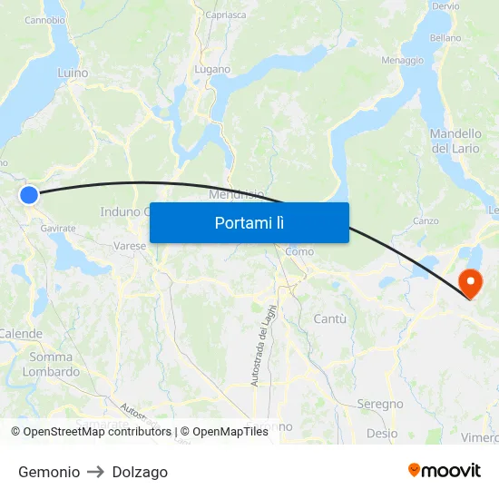 Gemonio to Dolzago map