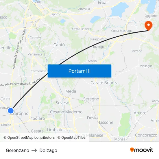 Gerenzano to Dolzago map