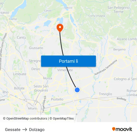 Gessate to Dolzago map