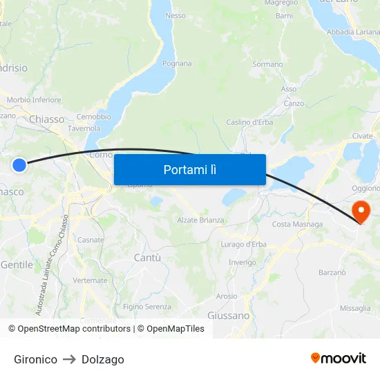 Gironico to Dolzago map