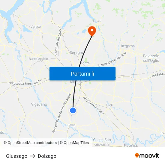 Giussago to Dolzago map