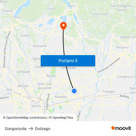Gorgonzola to Dolzago map