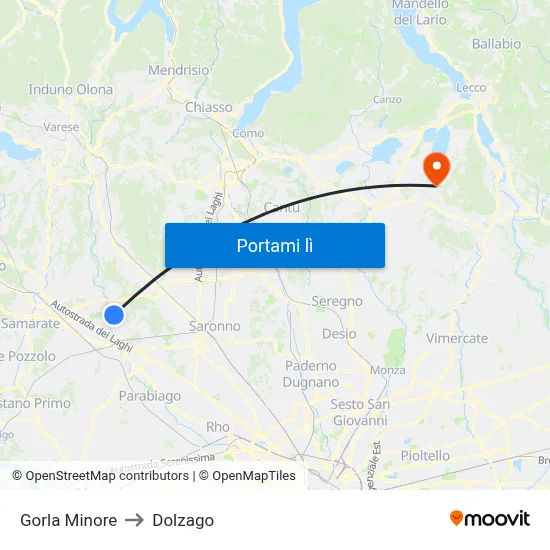 Gorla Minore to Dolzago map