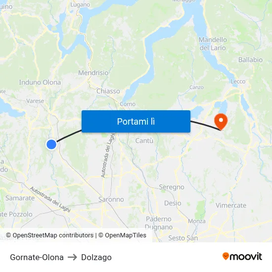 Gornate-Olona to Dolzago map