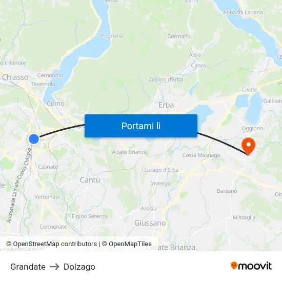 Grandate to Dolzago map