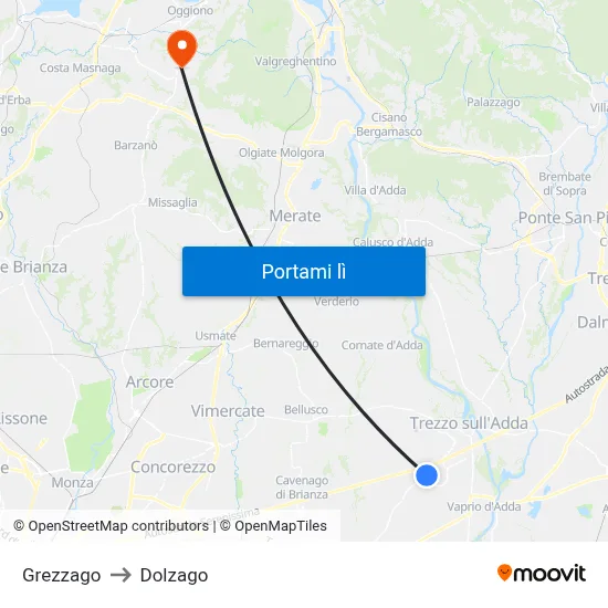 Grezzago to Dolzago map