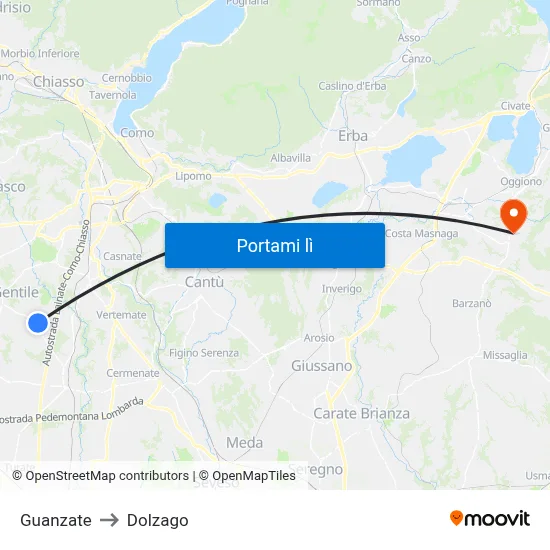 Guanzate to Dolzago map
