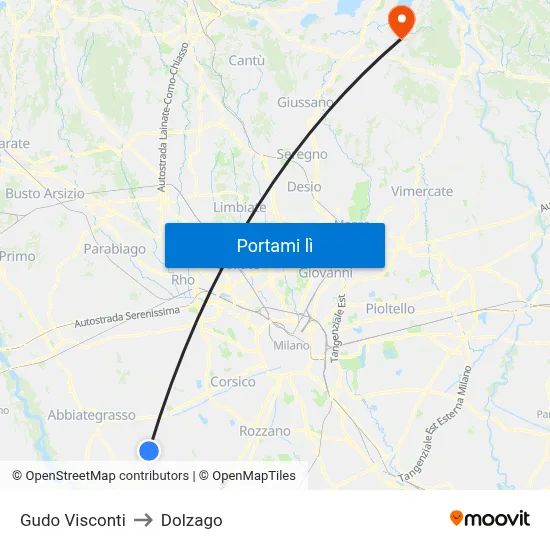 Gudo Visconti to Dolzago map