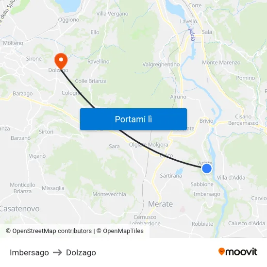 Imbersago to Dolzago map