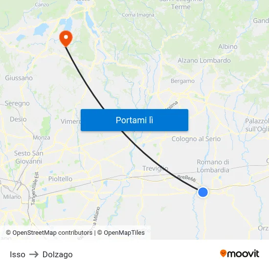 Isso to Dolzago map