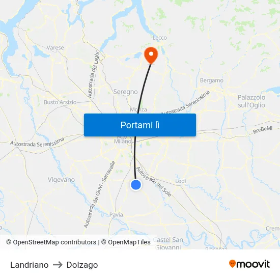 Landriano to Dolzago map
