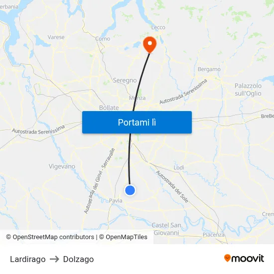 Lardirago to Dolzago map