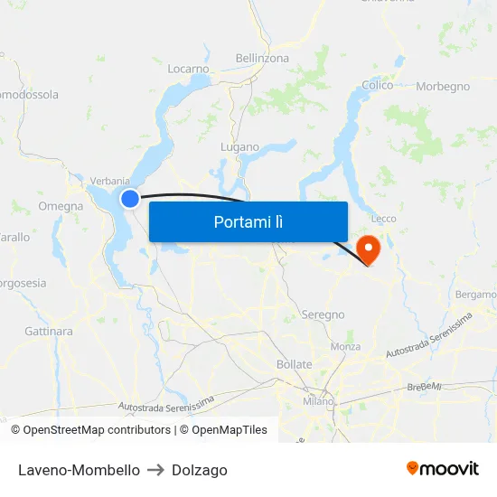 Laveno-Mombello to Dolzago map