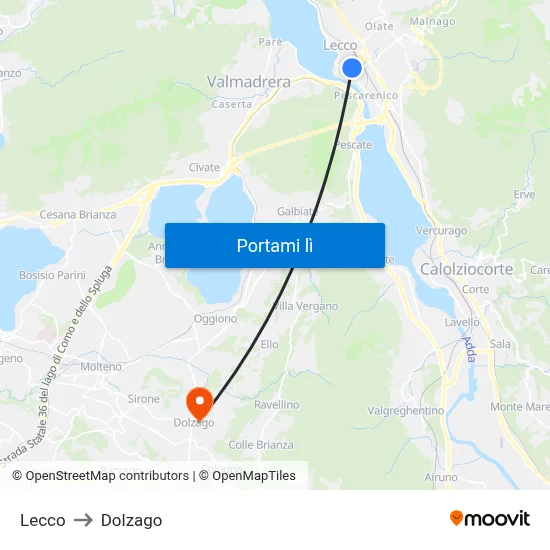 Lecco to Dolzago map