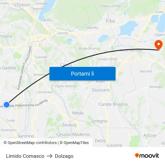 Limido Comasco to Dolzago map