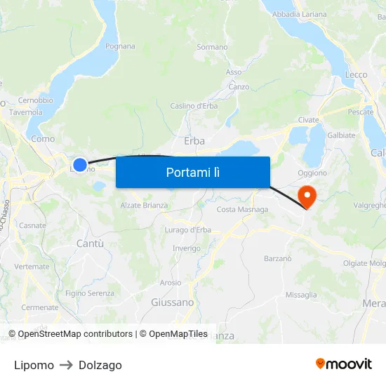 Lipomo to Dolzago map