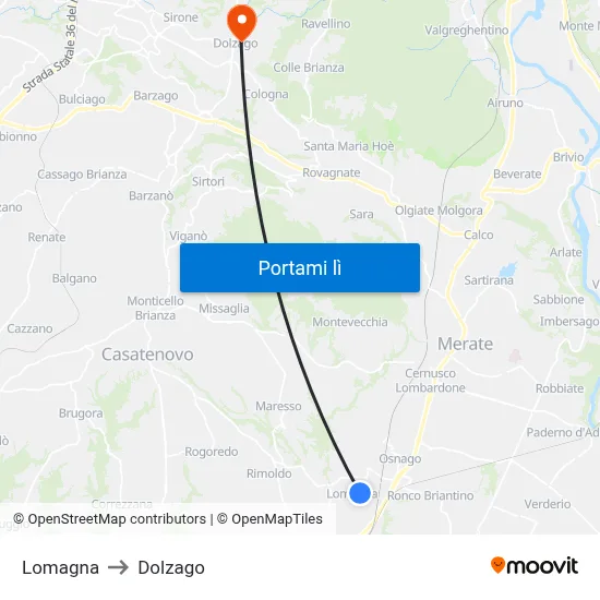 Lomagna to Dolzago map