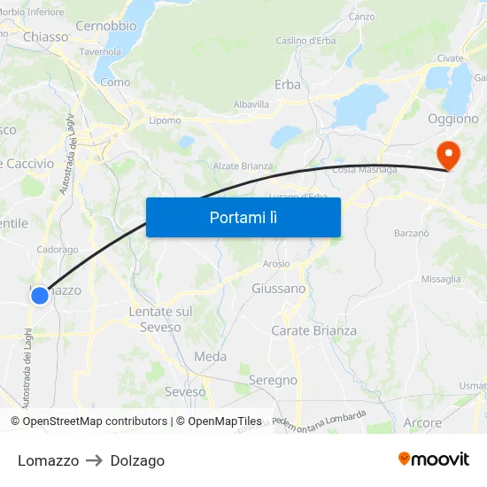 Lomazzo to Dolzago map