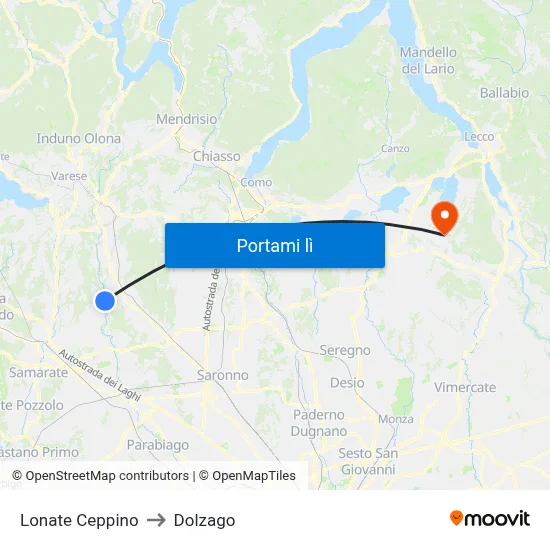 Lonate Ceppino to Dolzago map