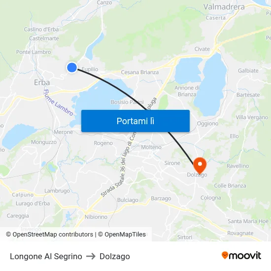 Longone Al Segrino to Dolzago map